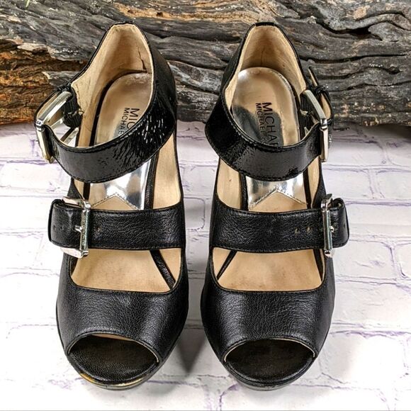 Michael Kors Desert Double Buckle Black Platform Chunky Heel Sandal - Picture 3 of 10